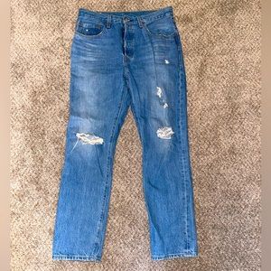 Levi’s 501 Medium Wash Distressed Jeans - High Rise Straight Leg - Size 30 x 30